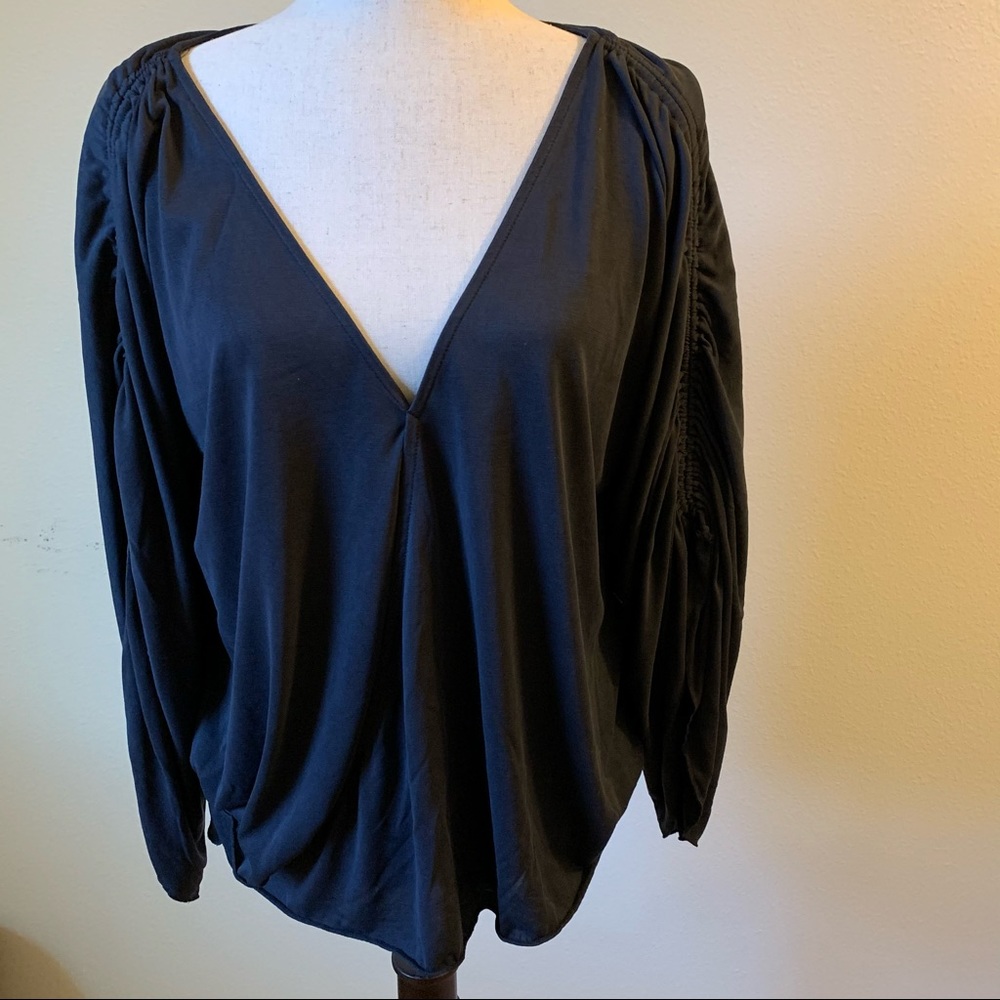 Free People 3/4 Ruched Sleeve Wrap Blouse M